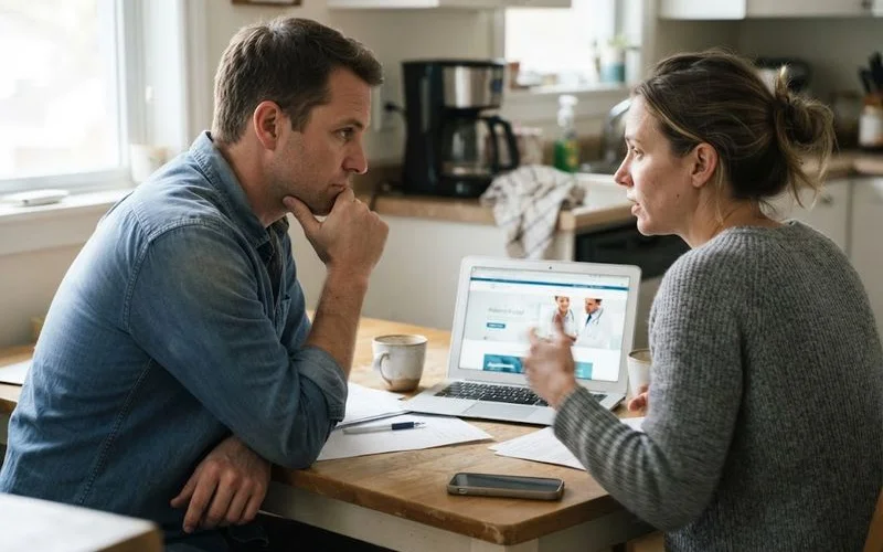 A couple having a conversation at home about starting a new health treatment