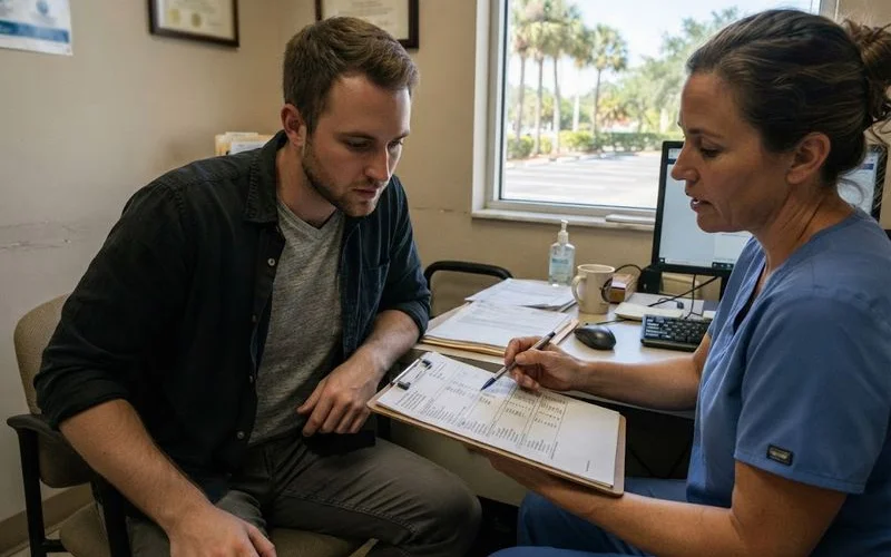 A couple discussing family planning and fertility considerations with a healthcare provider